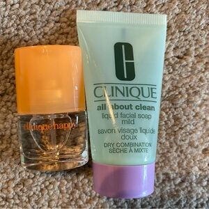 Clinique Happy Perfume and All About Clean mild liquid facial Soap - travel size